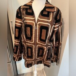 JERRY T Brown crinkle vintage jacket. With rhinestone zipper. Size large